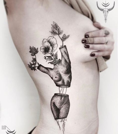 Female Figure Tattoos, Weird Flower Tattoo, Plant Head Tattoo, Large Leg Tattoos For Women, Female Form Tattoo, Famous Art Tattoo, Temporary Tattoos Diy, Tattoos Flowers, Anatomy Tattoo