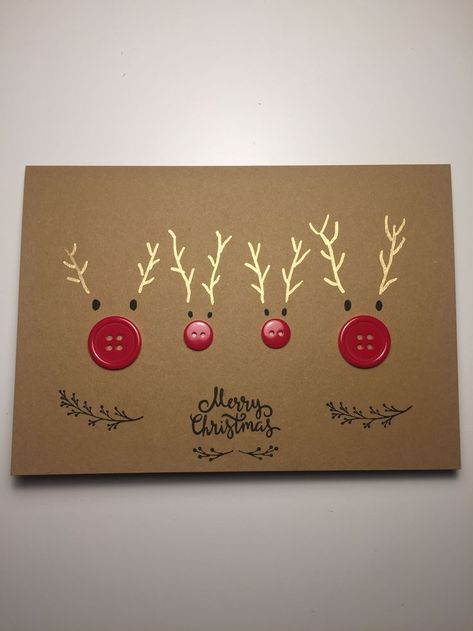 Christmas Card With Buttons, Simple Homemade Christmas Cards, Diy Christmas Cards Handmade Ideas, Christmas Card Ideas Simple, Homemade Christmas Cards Ideas, Simple Handmade Christmas Cards, Simple Diy Christmas Cards, Carte Noel Diy, Simple Christmas Cards To Make