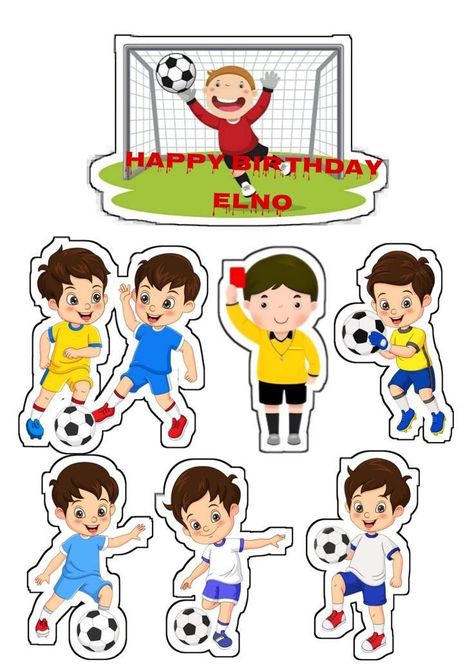 Topper Sepak Bola Kartun, Football Topper Printable, Topper Bola Sepak, Football Stickers Printable, Topper Bola, Imprimibles Jurassic Park, Football Topper, Kids Playing Football, Kids Sports Crafts