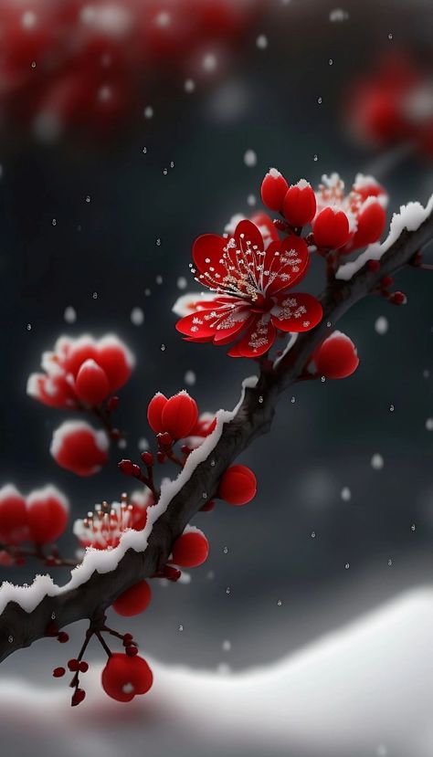 Plum Blossom Aesthetic, Winter Flowers Wallpaper, Chinese New Year Aesthetic, Bsd Aesthetic, Red Cherry Blossom, Plum Flowers, Lovely Flowers Wallpaper, Sakura Tree, Dark Flowers