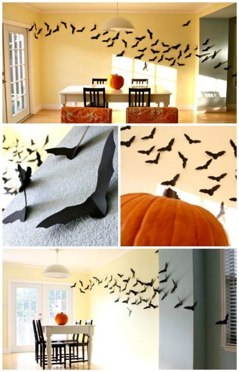 Flying Bats - 40 Easy to Make DIY Halloween Decor Ideas Diy Halloween Dekoration, Dekorasi Halloween, Uhyggelig Halloween, Halloween Party Decor Diy, Halloween Decor Ideas, Hallowen Ideas, Casa Halloween, Diy Halloween Decor, Inside Decor