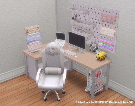 Sims 4 Gaming Desk Cc, Sims 4 Cc Corner Desk, Sims 4 Gaming Setup Cc, Sims 4 Desk Cc, Gaming Corner, Book Cart, Sims Builds, Cute Desk, Sims 4 Mods Clothes