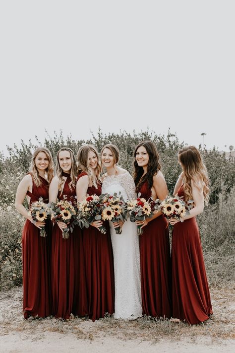 Maroon And Yellow Wedding, Yellow Wedding Color Palette, Maroon Bridesmaid, Yellow Wedding Colors, Unique Wedding Colors, Maroon Bridesmaid Dresses, Fall Wedding Color Palette, Sunflower Themed Wedding, Wedding Color Combos