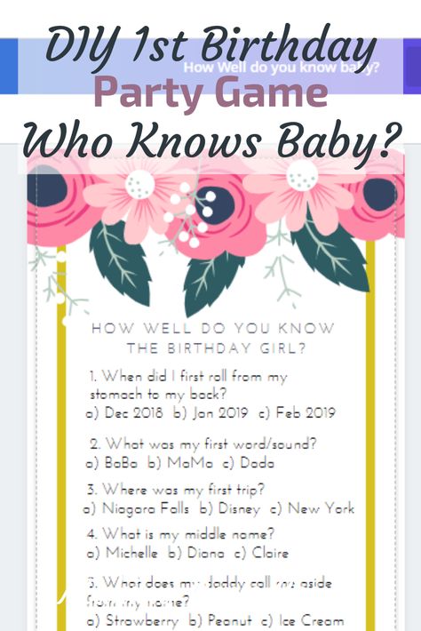 DIY First Birthday Games: Who Knows Baby Best - Making Days Count Things To Do At 1st Birthday Party, First Birthday Games For Kids, First Birthday Games For Adults, First Birthday Party Games, Diy First Birthday, First Birthday Activities, Baby Birthday Games, 1st Birthday Games, 1st Birthday Party Games