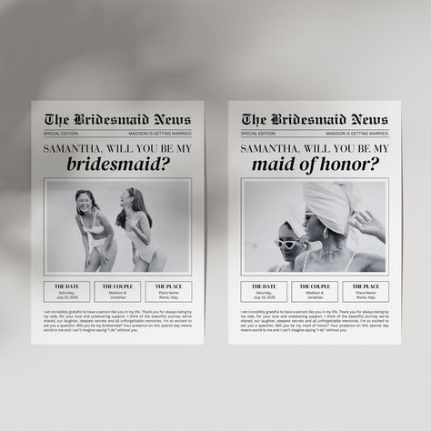 Newspaper Bridesmaid Proposal Card Template, Will You Be My Bridesmaid Card, Printable Bridesmaid Proposal Newspaper, Bridesmaid Photo Card Will You Be My Bridesmaid Newspaper, Bridesmaid Proposal Unique, Best Friend Bridesmaid Proposal, Friend Bridesmaid Proposal, Ask Your Friends, Be My Bridesmaid Card, Bridesmaid Proposals, Bridesmaid Proposal Card, Newspaper Template