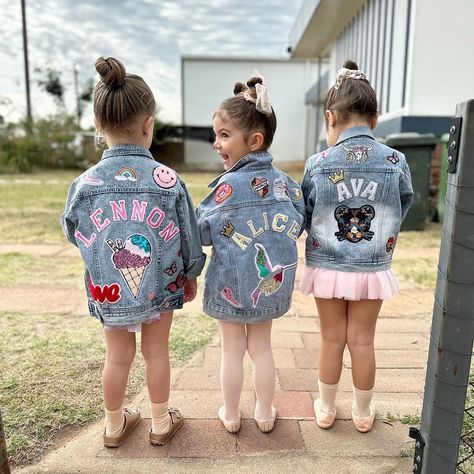 Name Jean Jacket, Iron On Denim Jacket, Kids Jean Jacket With Patches, Diy Patch Denim Jacket, Girls Jean Jacket With Patches, Personalised Denim Jacket, Diy Denim Jacket Patch, Denim Jacket With Patches Diy, Denim With Patches