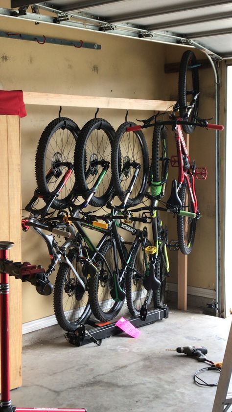 Bicycle Storage Shed, Garage Velo, Casa Garage, Garage Storage Inspiration, Bike Storage Garage, Range Velo, Garage Organisation, Storage Shed Organization, Pavers Backyard