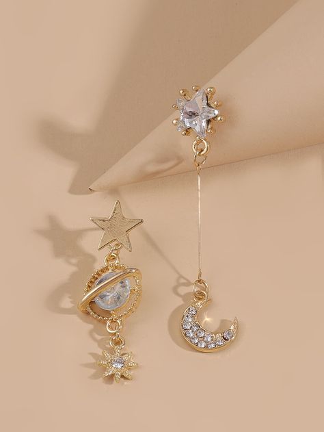 Gold Fashionable   Zinc Alloy  Dangle Embellished   Jewelry Cute Assesories, Fantasy Jewelry Earrings, Shein Jewelry, Star Drop Earrings, Inexpensive Jewelry, Embellished Fashion, Moon And Star Earrings, Magical Jewelry, Fancy Jewellery