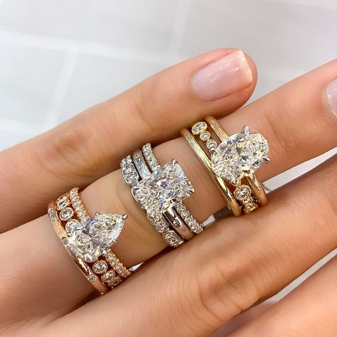 Mixed Metal Wedding Rings, Mixed Metals Wedding, Stacked Engagement Ring, Stackable Engagement Ring, Radiant Cut Engagement Rings, Stacked Wedding Bands, Stackable Rings Wedding, Stacked Wedding Rings, Radiant Engagement Rings