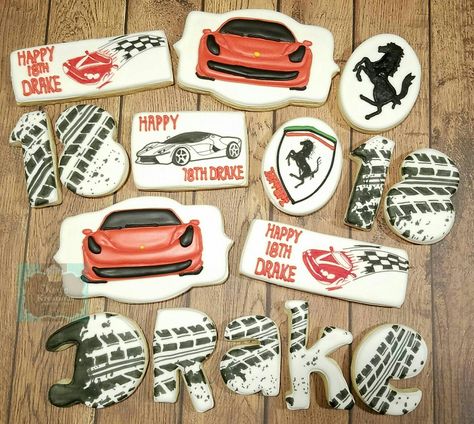 Car Cookies, Happy 18th Birthday, Decorating Cookies, Tesla Car, Car Cake, Cookies For Kids, Cookies Decorated, Ferrari 458, Cars Birthday