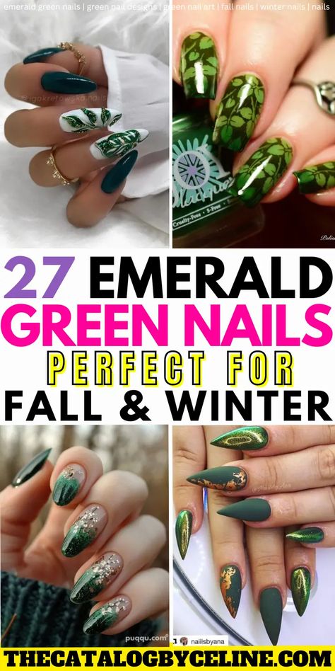 27 Gorgeous Emerald Green Nails for Fall & Winter - The Catalog Black Spiderweb Nails, Green Nails For Fall, Winter Nails Green, Nail Designs Green, Spiderweb Nails, Nails Emerald, Halloween Nails Spooky, Spooky Nail Art, Emerald Green Nails