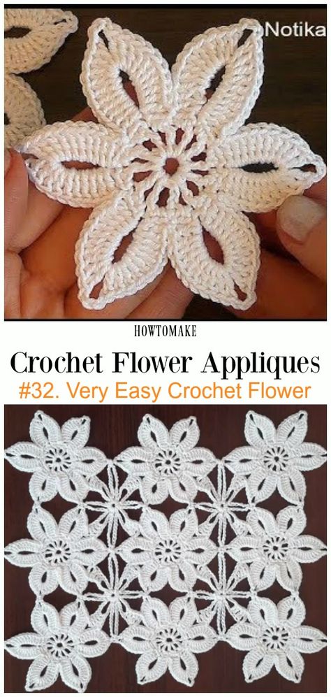 Very Easy Crochet Flower Free Crochet Pattern Video -Easy #Crochet #Flower Appliques Free Patterns Easy Crochet Flower, Crochet Puff Flower, Beau Crochet, Projek Menjahit, Flowers Easy, Crochet Flowers Easy, Crochet Flowers Free Pattern, Confection Au Crochet, Crochet Geek