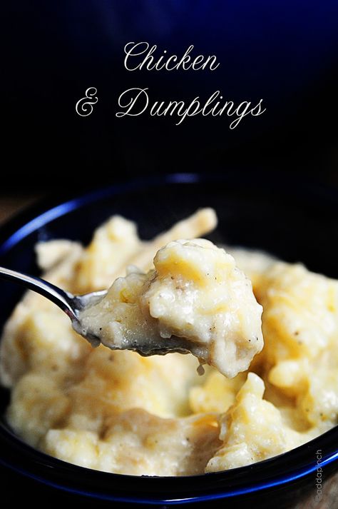 Chicken and Dumplings Recipe | Growing up, whenever Grandmother Verdie said she was making her Chicken and Dumplings recipe, we begged to be able to eat dinner with her that night. Thick and creamy, full of moist, tender chicken, and dumplings that were light as a feather. Her recipe is a prize. No fiddling necessary with this recipe. | From:  addapinch.com Chicken And Dumplings Recipe, Southern Chicken, Homemade Chicken And Dumplings, Spanish Foods, Dumplings Recipe, Comfort Food Southern, Dumpling Recipe, Tender Chicken, Chicken And Dumplings