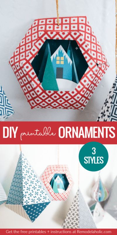 Printable DIY 3D Geometric Paper Ornaments for the Christmas Tree #crafts #christmascrafts #ornaments #christmasornaments #remodelaholic #freeprintables Paper Ornaments Diy, Ornaments Diy Kids, Printable Christmas Decorations, 3d Svg Files, Christmas Ornament Template, Easy Holidays Crafts, Easy Christmas Ornaments, Paper Christmas Ornaments, Ornament Template