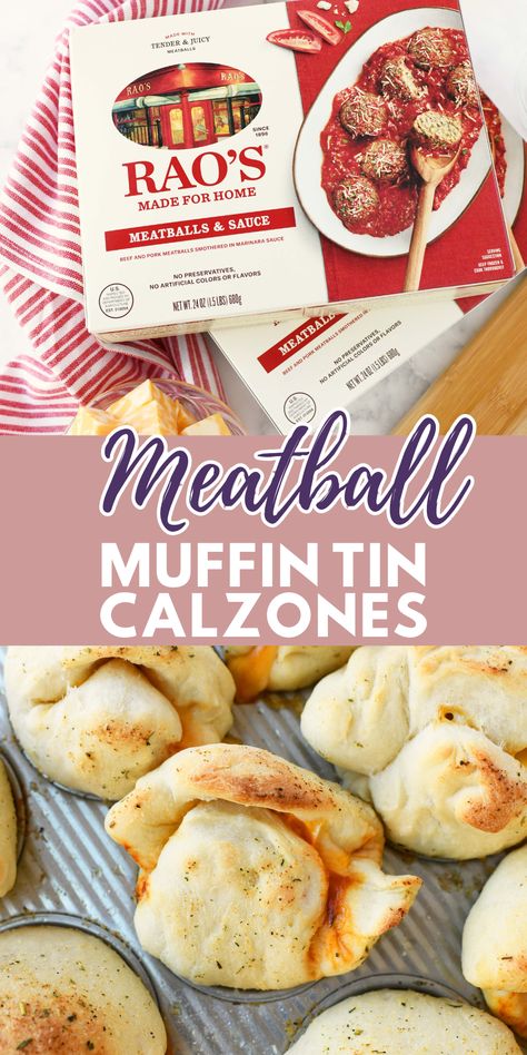 Meatball Calzone, Muffin Tin Pizza, Meatballs Sauce, Pizza Calzones, Beef And Pork Meatballs, Meatball Pizza, Cheesy Meatballs, Easy To Make Dinners, Muffin Tin Recipes