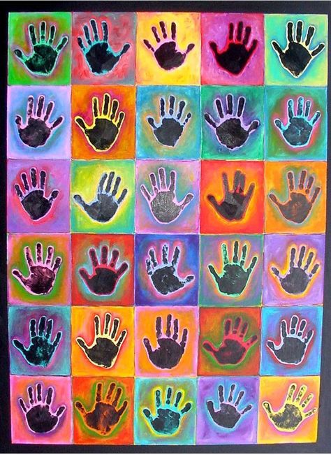 Kindergarten Warhol - created as a class project Group Art Projects, Class Art Projects, Kindergarten Art Lessons, Collaborative Art Projects, Kindergarten Art Projects, Auction Projects, Classroom Art Projects, Ecole Art, Elementary Art Projects