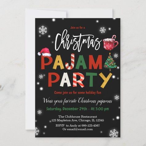 Christmas Pajamas Party Chalkboard Holiday Party Invitation #zazzle #weddinginvitations #birthdayinvitations #babyshowerinvitations #zazzleinvitations #monogram #businesscards #graduation #homedecor Kids Pajama Party, Christmas Pajamas Party, Office Christmas Party Invitation, Chalkboard Holiday, Party Chalkboard, Slumber Party Invitations, Christmas Pajama Party, Pajamas Party, Pijama Party