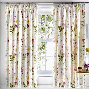 Lily Manor Jansen Kitchen Curtain & Reviews | Wayfair.co.uk Floral Curtains Bedroom, Hand Painted Curtains, Vibrant Bedding, Floral Meadow, Pencil Pleat Curtains, Pleat Curtains, Spring Colours, Spring Decorations, Pinch Pleat Curtains