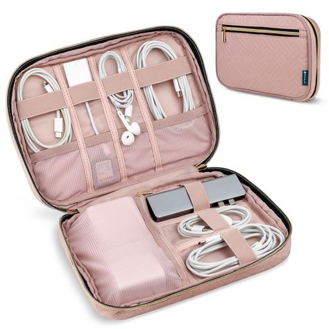 PAVILIA Electronic Organizer Small Travel Cable Organizer Bag for Hard Drives, Cables, Charger, Phone, USB, SD Card STAY ORGANIZED: This electronic organizer contains multiple compartments so you can keep your electronics, cables, charger, phones separated and organized. The travel cable bag offers superior protection and prevents damage to your essentials while on the go. FUNCTIONAL DESIGN: 4 large elastics loops to secure larger items such as phone, adapters, mouse, 5 elastics mesh pockets so Cable Organizer Travel, Charger Cord Organization, Cord Organization Travel, Electronic Organizer, Tech Storage, Charger Organizer, Charger Phone, Car Storage Bag, Pink Quilt