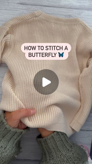 Hand Embroidery Designs Beginner, Ideas For Embroidery On Clothes, How To Embroider Simple Flowers, Simple Embroidery Butterfly, How To Embroider A Butterfly, Butterfly Embroidery Pattern Free, Fun Things To Embroider, Yarn Embroidery On Sweater Diy, Embroidery Butterfly Easy