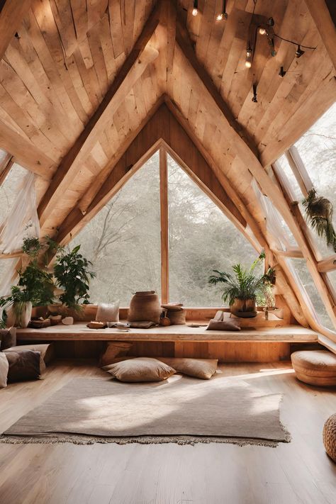 Find tranquillity in this AI-crafted dreamy boho yoga room, a serene space surrounded by nature's embrace. 🧘‍♀️🍃 Perfect for your yoga and mindfulness practice, where the soothing energy of the woods meets your inner zen. #BohoYogaRoom #Mindfulness #NatureNurtures #Nature #Yoga #AutumnAesthetic #FallAesthetic #HomeInspo #HomeDecor #Motivational #Motivacional #BomDia #GoodMorning #YogiLife #IndoorPlants #SacredSpace Boho Healing Space, Indoor Yoga Space, Attic Meditation Room, Zen Room Aesthetic, Cozy Yoga Studio, Boho Yoga Studio, Yoga Retreat Aesthetic, Yoga Meditation Room Ideas, Yoga Garden Space