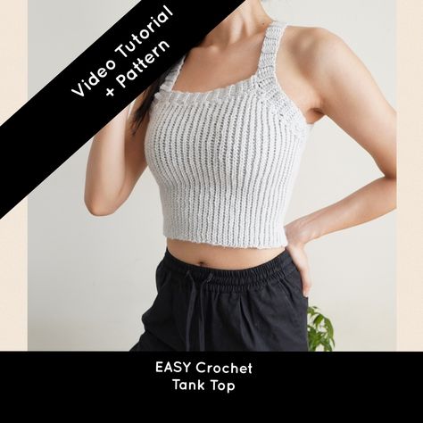 Easy Crochet Tank Top Free Video Tutorial Easy Crochet Tank Top, Crochet Tank Top Free, Top A Crochet, Crochet Tube Top, Ladies Vest, Crochet Tank Tops, Crochet Crop Top Pattern, Crochet Dolls Free Patterns, Crochet Lace Top