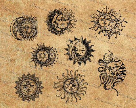 Tattoo Png Moon, Wörter Tattoos, Moon Sun Tattoo, Sun And Moon Tattoo, Ancient Tattoo, Boho Tattoos, Moon Tattoo Designs, Sun Tattoos, Vector Silhouette