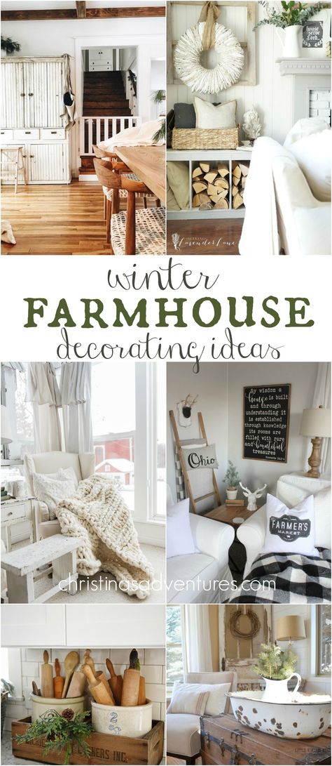 Be inspired by these winter farmhouse decorating ideas to help you figure out how to decorate your home after the Christmas season. Farmhouse Decorating Ideas, Winter Farmhouse, Farmhouse Decorating, Design Apartment, Winter Home Decor, Country Style Homes, Creative Home Decor, Country Farmhouse Decor, Country House Decor