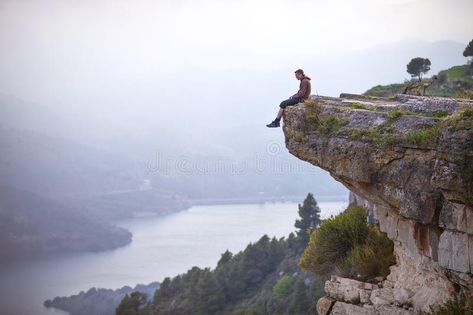 Young man sitting on edge of cliff and looking at river. Below , #spon, #sitting, #man, #Young, #river, #cliff #ad Cliffs Tattoo, Edge Of Cliff, Dover Beach, Cliff Edge, Landscape Sketch, Landscape Art Painting, Body Reference Poses, Man Sitting, Open Letter