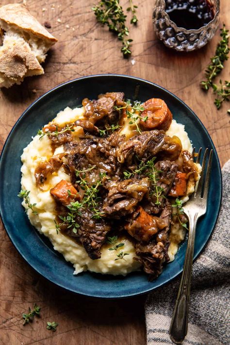 Cider Braised Short Ribs with Caramelized Onions | halffbakedharvest.com Braised Boneless Short Ribs, Magical Cupcakes, Braised Short Rib Pasta, Short Ribs Recipes, Beef Bourguignon Recipe, Short Ribs Slow Cooker, Half Baked Harvest Recipes, Slow Cooker Ribs, Slow Cooker Pasta