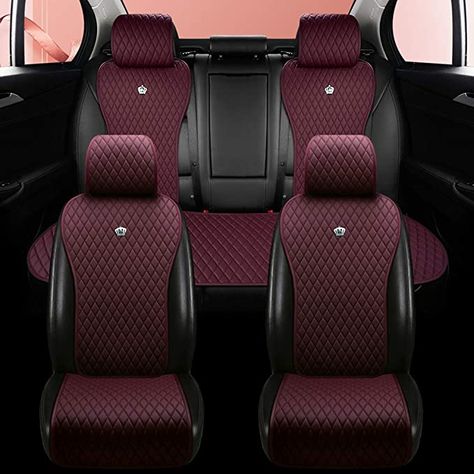 Amazon.com: Red Rain Wine Red Seat Covers Universal Leather Seat Cover Comfortable Car Seat Cover 2/3 Covered 11PCS Fit Car/Auto/SUV (A-Wine red) Car Back Seat Cover, Car Interior Seat Covers, Maroon Car Interior, Car Seat Cover Design, Seat Covers For The Car, Red Seat Covers, Car Seat Design, Red Interior Car, Car Seat Upholstery