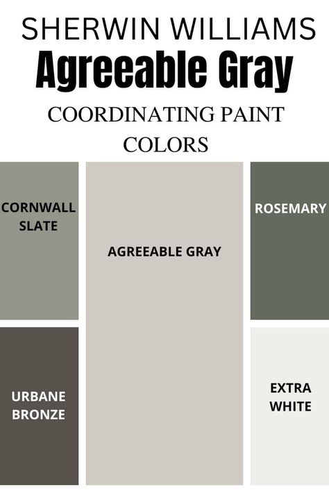 Sherwin Williams Agreeable Gray SW 7029 is the perfect greige paint color to go with all decor styles. Learn what makes this paint color one of Sherwin Williams best selling Grays. #paintcolors #gray #interiordesign #home Colors That Match Agreeable Gray, What Color Goes With Agreeable Gray, Urbane Bronze With Agreeable Gray, Retreat And Agreeable Gray, What Goes With Agreeable Gray, Anew Gray Cabinets Sherwin Williams, Sw7029 Agreeable Gray, Bathroom Wall Colors Sherwin Williams, Agreeable Gray Sherwin Williams Color Palette