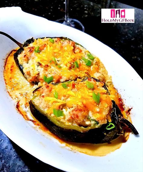 Poblano Pepper Recipes Shrimp, Shrimp Chili Relleno Recipe, Shrimp Stuffed Poblano Pepper Recipes, Shrimp And Cheese Stuffed Poblano Peppers, Shrimp Poblano Peppers, Shrimp And Cheese Stuffed Poblanos, Baked Stuffed Poblano Peppers, Poblano Shrimp, Shrimp Poblano