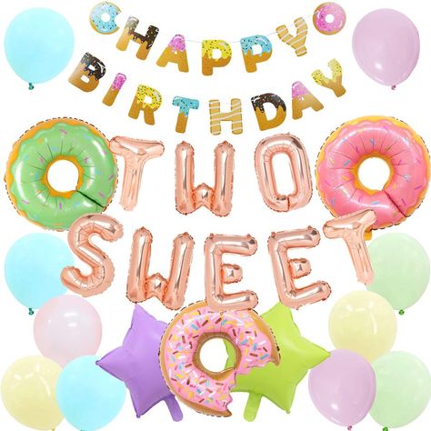 Two Sweet Birthday Party Supplies - Two Sweet Donut Foil Balloons Happy Birthday Banner for 2nd Birthday Party Baby Shower, Decorations - Amazon Canada Four Ever Sweet, Donut Birthday Party Decorations, Donut Party Supplies, Donut Party Decorations, Donut Theme Party, Donut Birthday Party, Ice Cream Party Theme, First Birthday Balloons, Grown Up Parties