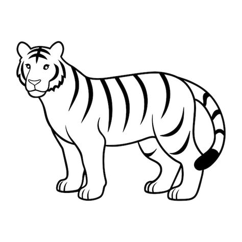 Vector line art illustration of a tiger ... | Premium Vector #Freepik #vector Tiger Easy Drawing For Kids, Easy Tiger Drawing Simple, Tiger Drawing Simple, How To Draw A Tiger, Simple Tiger Drawing, Tigers Drawing, Tiger Drawing For Kids, Tiger Drawing Easy, Easy Tiger Drawing