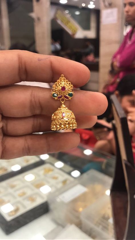 Sparkling Fashion: Gold Jhumka Earring designs latest 2019/ Gold buttalu Gold Earrings Designs Buttalu, Gold Buttalu, Premraj Shantilal Jain Jewellers, Gold Earrings For Kids, Gold Jhumka, Gold Earrings Indian, Gold Jhumka Earrings, New Gold Jewellery Designs, Gold Bead Earrings