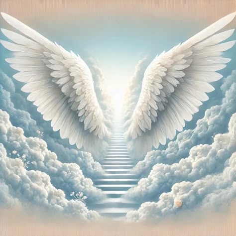 Memorial Prayers, Angels Decorations, Heaven Illustration, Biblical Pictures, Angel Wings Background, Heaven Painting, Angel Wings Illustration, Stairs To Heaven, Nice Tattoos