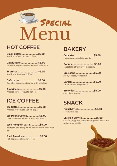 Iced Coffee Menu Board, Simple Coffee Shop Menu Ideas, Simple Cafe Food Ideas Coffee Shop, Menu Cafe Aesthetic, Coffee Shop Pastry Ideas, Coffee Menu Design Ideas Layout, Pastry Shop Aesthetic, Coffee Menu Ideas, Coffee Shop Menu Ideas