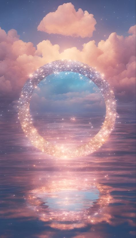 Dreamcore aesthetic art of a glittering glowing portal over a fantasy ocean and sky Portals Fantasy Art, Dreamy Art Aesthetic Wallpaper, Magic Portal Fantasy Art, Transcendence Aesthetic, 1010 Portal, Fantasy Portal Art, Magic Portal Aesthetic, Magic Portal Art, 1212 Portal