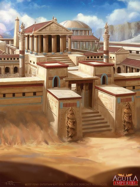 Serapeum of Alexandria by Feig-Art Desert Architecture Ancient, Egyptian Palace Concept Art, Ancient Egypt Palace, Ancient Egypt City, Ancient Egyptian Palace, Imaginary Architecture, Egyptian Palace, Desert Palace, Ancient Egypt Architecture