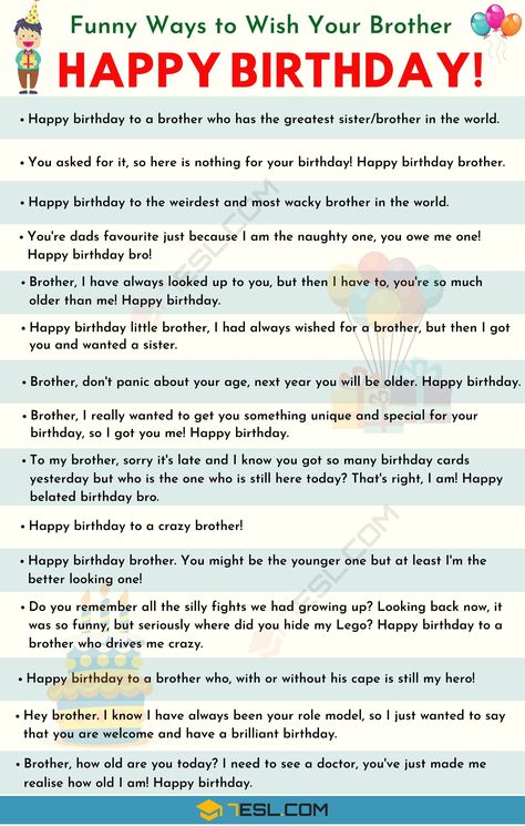 Happy Birthday Brother: 35+ Best and Funniest Birthday Wishes For Brother Hbd Brother Quote, Bday Wish To Brother, Bhai Birthday Wishes Funny, Birthday Notes For Brother, Funny Things To Write In Your Brothers Birthday Card, Korean Birthday Wishes, Birthday Message For My Brother, How To Wish Birthday To Brother, Unique Birthday Wishes For Brother Funny