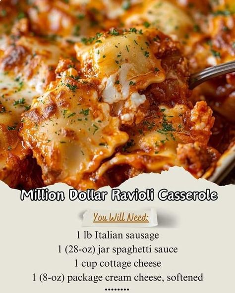 Slow Cooker Recipes For Beginners | Million Dollar Ravioli Casserole 🍲💰 | Facebook Recipes Using Cheese Ravioli, Million Dollar Ravioli, Million Dollar Ravioli Casserole, Ravioli Casserole Recipes, Cheese Ravioli Dinner Ideas, Beef Ravioli Recipe, Ravioli Dinner Ideas, Sausage Ravioli, Ravioli Casserole