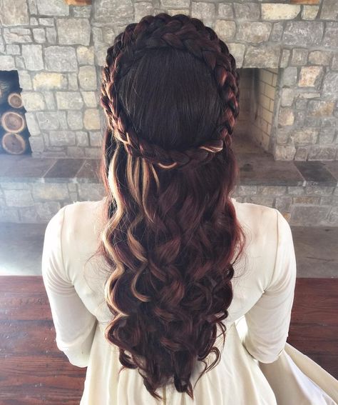 “You look positively medieval!  #HairByPelerossi  #maiden #princesshair #medieval #medievalhair #renaissance #renaissancehair #braid #braids #braided…” Historical Hairstyles, Medieval Hairstyles, Halo Hair, Princess Hairstyles, Half Up Half Down, العناية بالشعر, Down Hairstyles, Half Up, Prom Hair