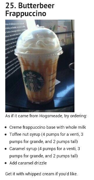 Starbucks ~ Butterbeer Frappuccino Butterbeer Frappuccino, Butter Beer Recipe Harry Potter, Harry Potter Butter Beer, Butterbeer Recipe, Secret Starbucks Recipes, Secret Starbucks Drinks, Toffee Nut, Starbucks Secret Menu Drinks, Starbucks Menu