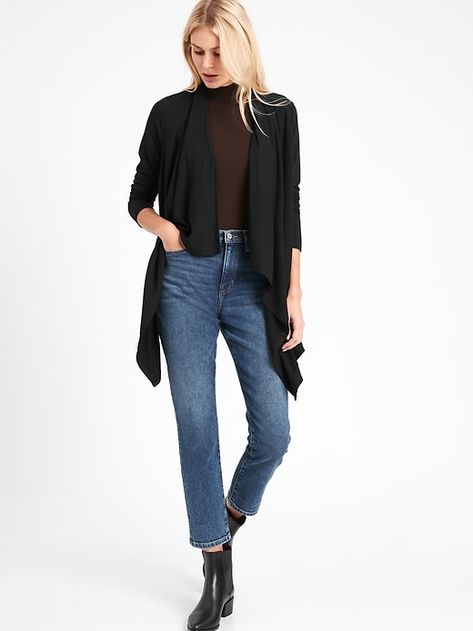 Baby Terry Waterfall Cardigan | Banana Republic Waterfall Cardigan, Terry Fabric, Pretty Stuff, French Terry Fabric, Open Cardigan, Long Sleeve Cardigan, Black Long Sleeve, French Terry, Women Clothes Sale