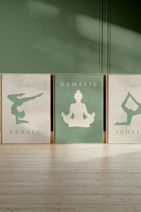 Yoga Area At Home, Small Yoga Studio Design, Zen Yoga Studio, Yoga Poster Design, Yoga Studio Design Ideas, Colorful Eclectic Living Room, Yoga Room Design, Meditation Poster, Meditation Wall Art