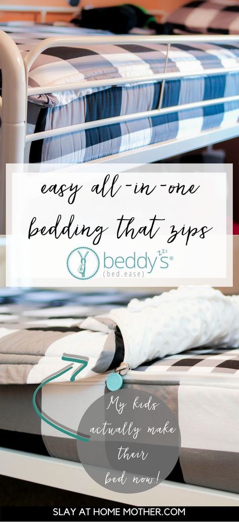 Easy All-In-One Bedding Sets From Beddy's (my kids actually make their beds now!!) #beddys #kidsroom #bunkbeds #slayathomemother - SlayAtHomeMother.com Beddys Bedding, Rustic Bedding Sets, Bed For Girls Room, Boho Backdrop, Zipper Bedding, Shared Girls Bedroom, Boys Room Design, Brooklyn And Bailey, Rustic Bedding