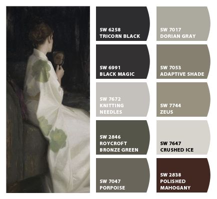 Black Magic Color Palette, Magic Color Palette, Dorian Gray, Crushed Ice, Black Magic, Sherwin Williams, Basement, Color Palette, Turn Ons