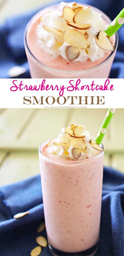 Strawberry Shortcake Smoothie is a delicious fruit smoothie recipe that is packed full of strawberry flavor. It's great for breakfast or as an afternoon snack for the whole family. Strawberry Shortcake Smoothie, Fruit Smoothie Recipe, Smoothie Strawberry, Yummy Fruit Smoothies, Apricot Smoothie, Recipes Strawberry, Smoothie Drink Recipes, Recipe Vegetarian, Yummy Smoothie Recipes