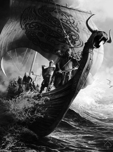 Nordic Ship Tattoo, Norse Ship Tattoo, Jormangundr Tattoo, Viking Battle Tattoo, Viking Drawing Warriors, Viking Ship Tattoo Design, Viking Boat Tattoo, Viking Art Drawing, Tattoos For Love